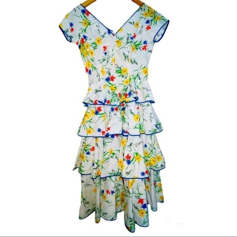 Vintage Prairie Tiered Floral Peasant Midi Dress Size Small